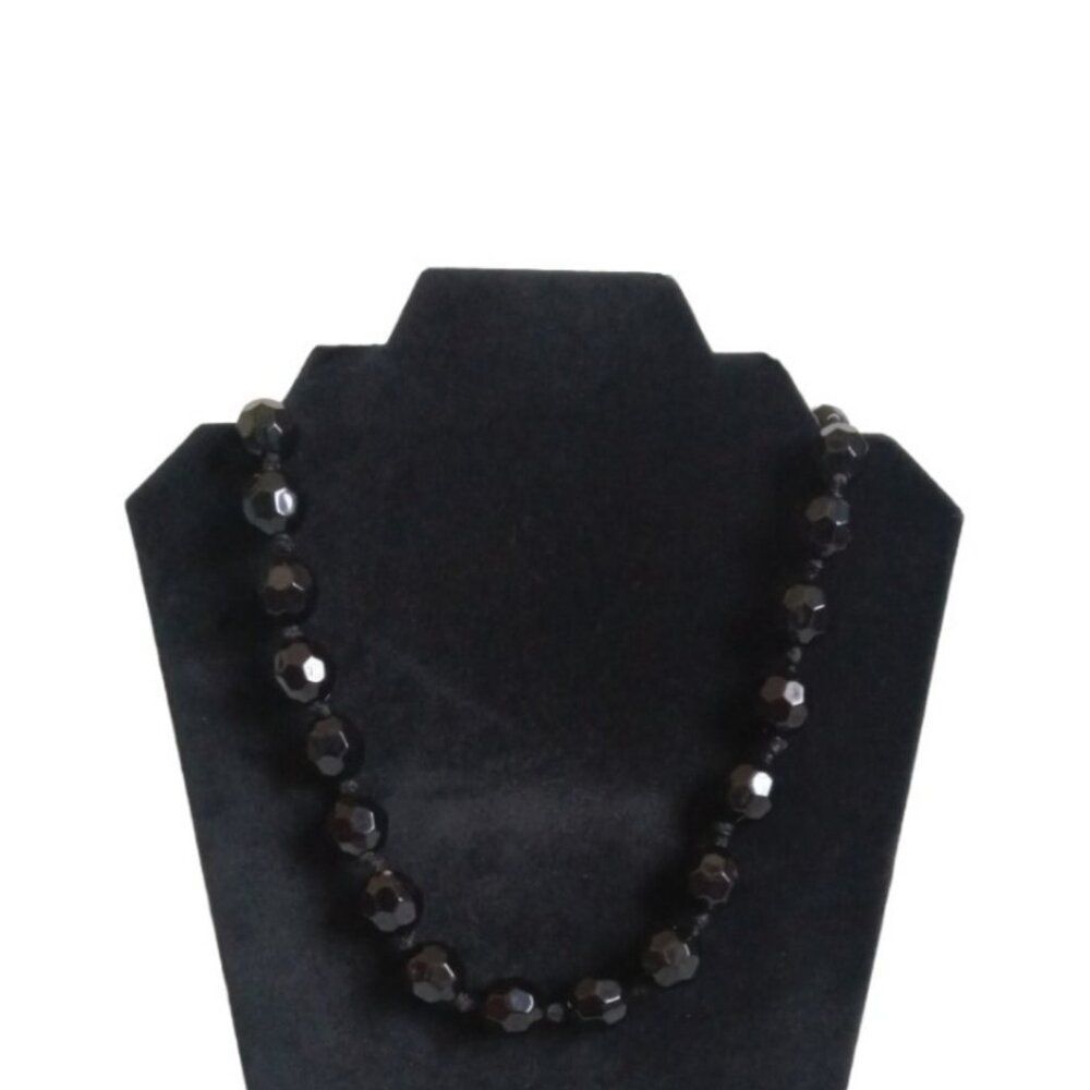 Glossy Black Faceted Acrylic Beaded Single Strand Adjustable Fashion Necklace